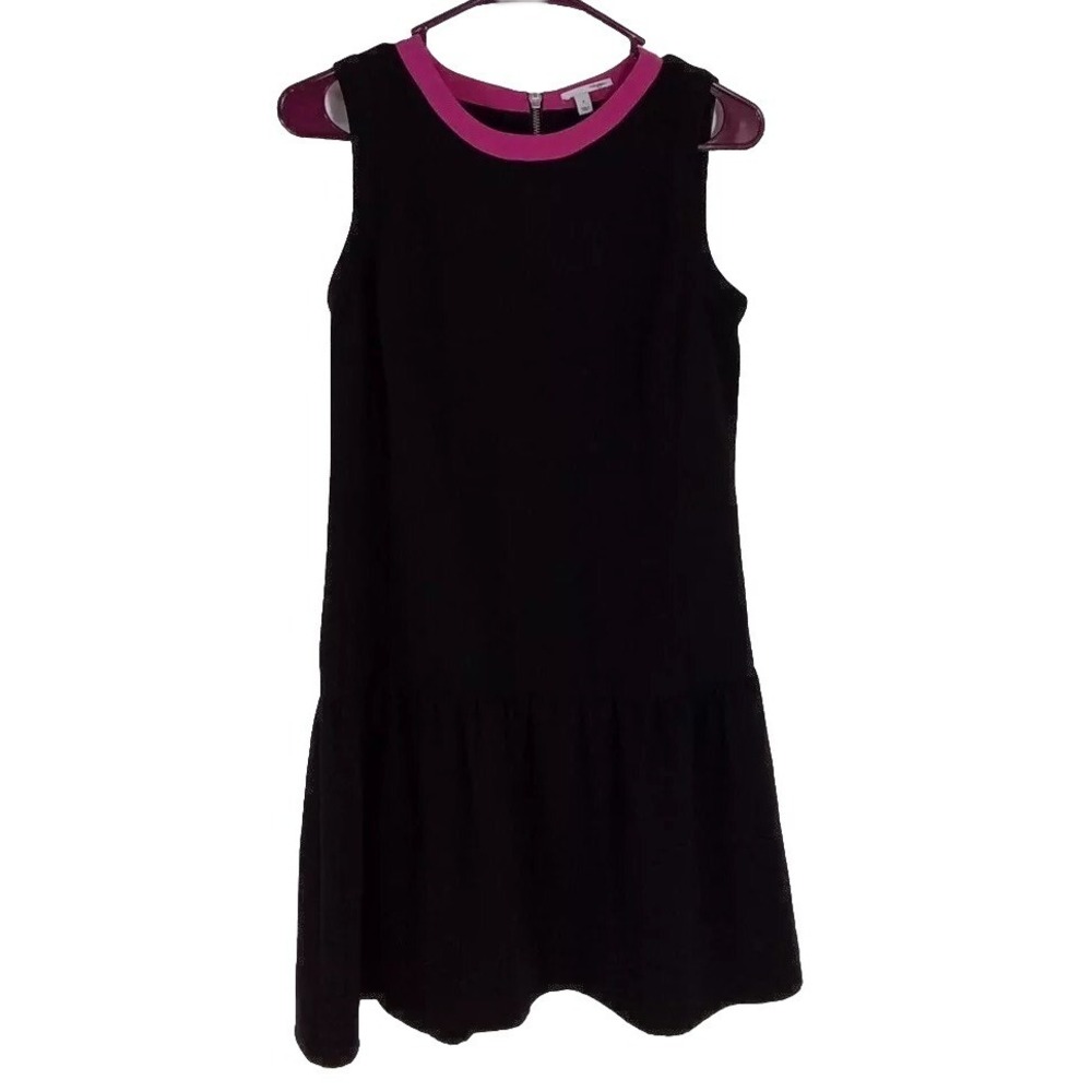 Halogen Dress Size 0 Black Pink Trim Drop Waist Ruffle‎ Skirt Zipper Cute
